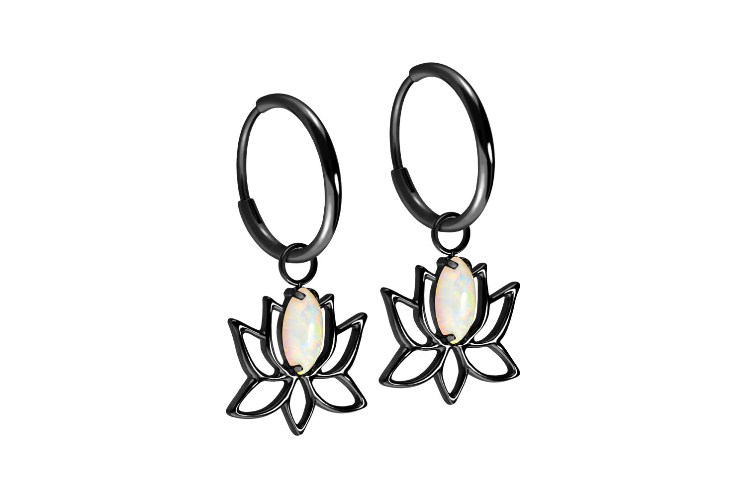Titan Ohrclicker Creolen LOTUSBLÜTE + SYNTHETISCHER OPAL von Piercingline
